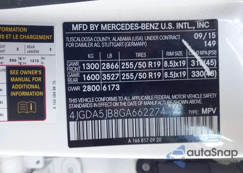 2016 Mercedes-Benz Gle 350 from USA, damaged, VIN 4JGDA5JB8GA662274